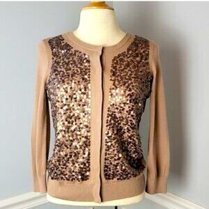 Talbots Sequin Tan Cardigan Size XS